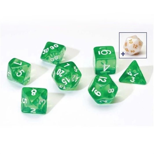 Green Translucent Dice set - Roleplay dice - Sirius Dice